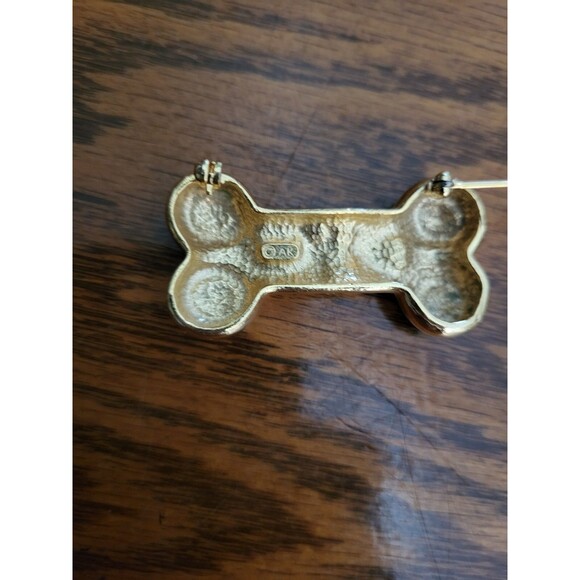 Anne Klein Gold-Tone Paw Print Dog Bone Brooch Signed - Picture 3 of 7